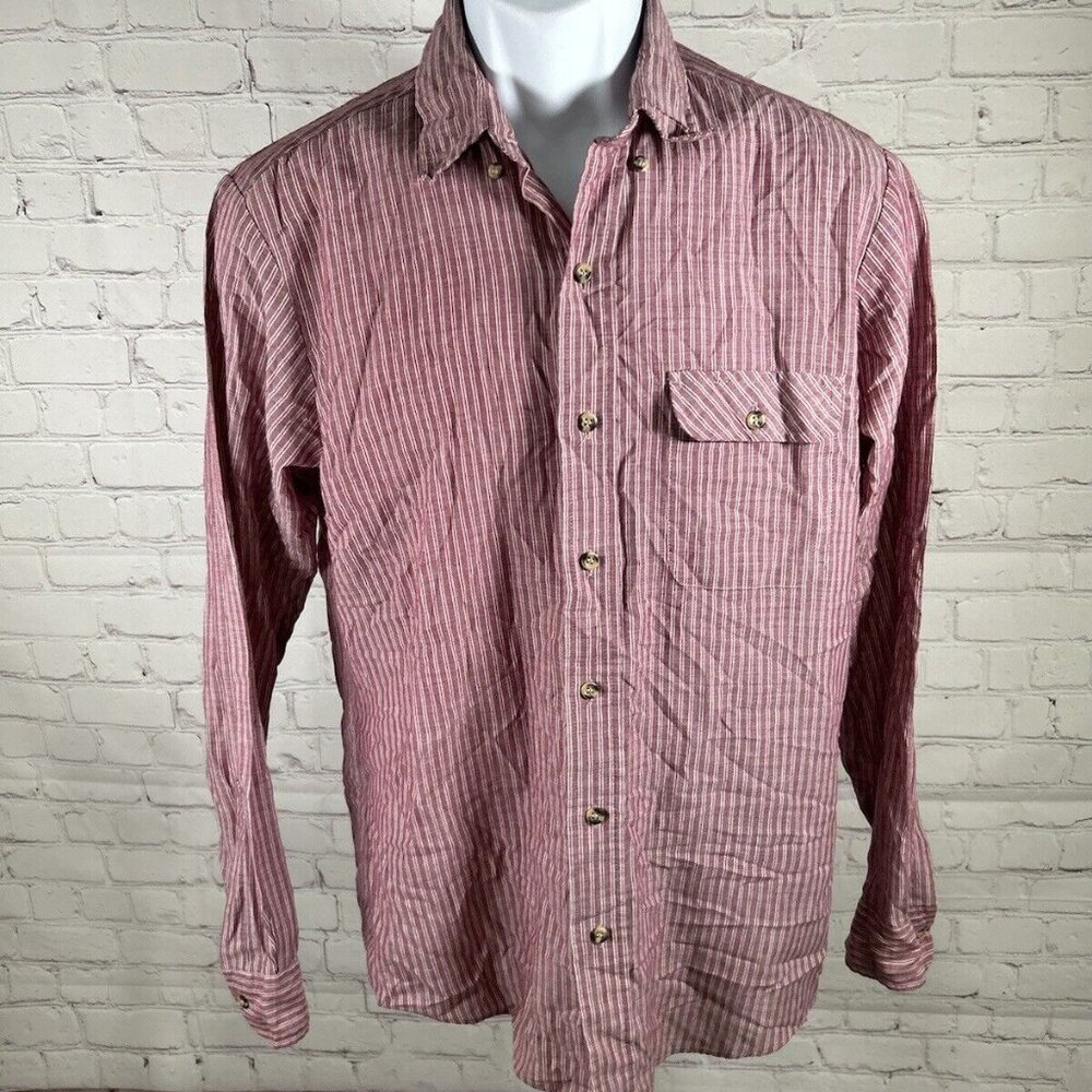 VTG Levi’s Brick Red White Striped Lightweight Long Sleeve Button Up Shirt M